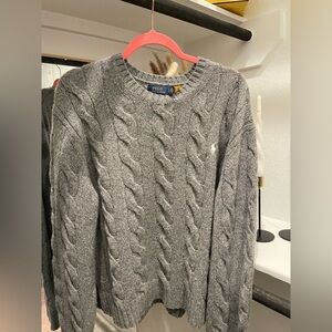 Wool and cashmere Ralph Lauren Gray Cable Knit Crewneck Sweater